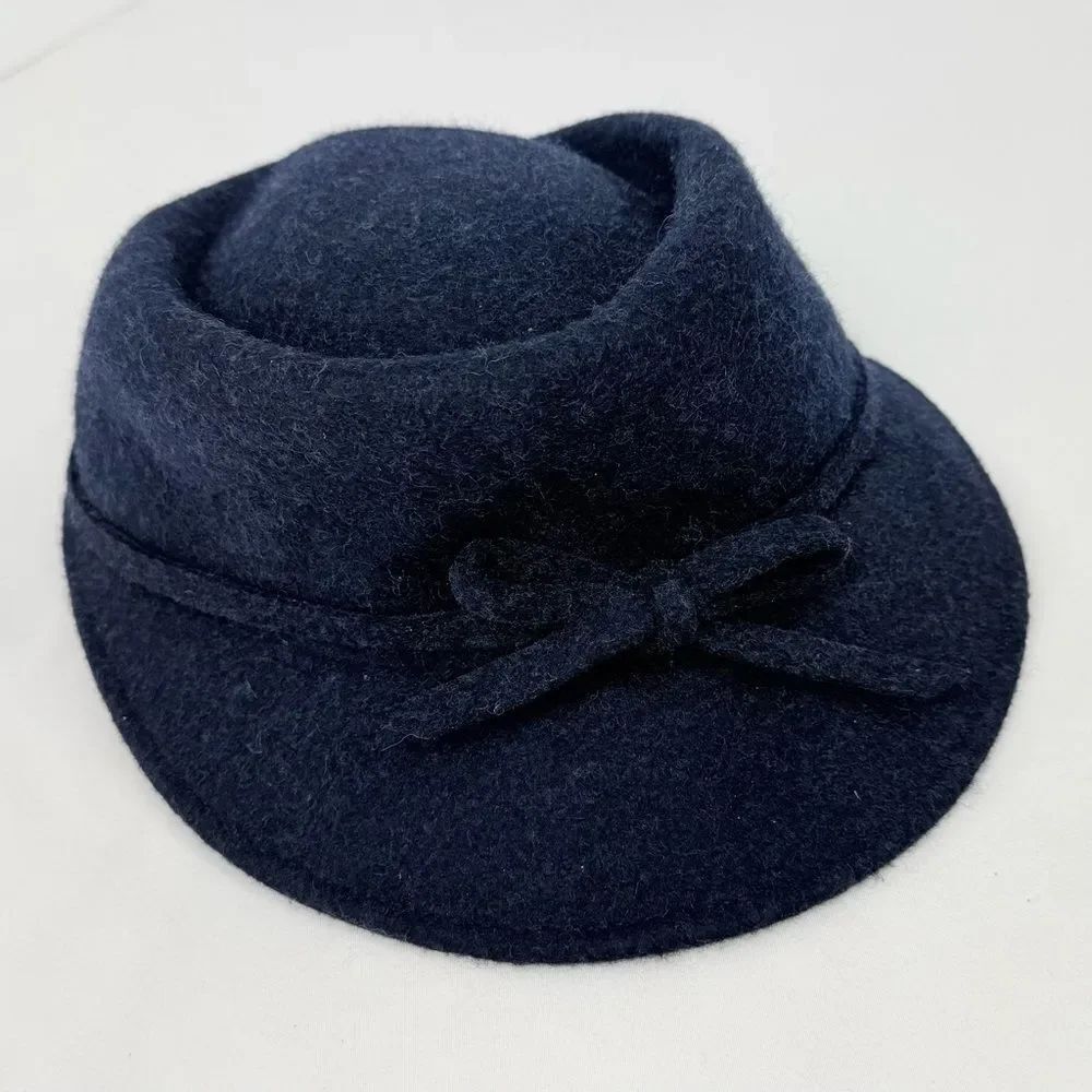 Liz Claiborne Navy Blue 100% Wool Bow Vintage Cap Hat